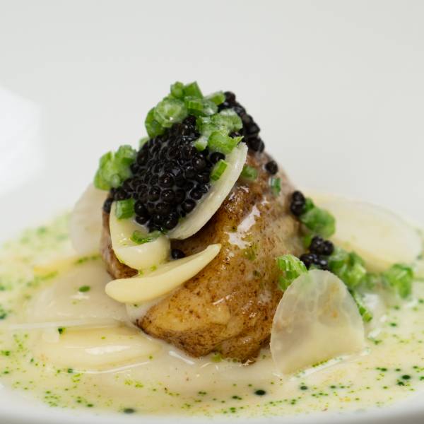 Sturgeon fried in brown butter, celery, parsley & black caviar Gronda